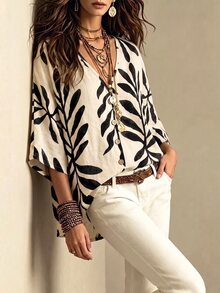 SHEIN Unity Women's Simple Casual Comfortable Loose Digital Print Shirt - Black - View 6