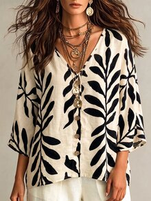 SHEIN Unity Women's Simple Casual Comfortable Loose Digital Print Shirt - Black - View 5