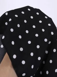 SHEIN 8-12歲女孩花卉長袖服飾，萬聖節套裝，秋季風格，美國節日家庭裝，黑白波點復古學院風可愛校園風 - 黑色 - 查看 6