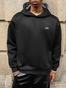 Major Grit 男士秋冬老錢風連帽衛衣，格紋拼接配汽車標誌細節，Y2K主題萬聖節/聖誕禮物 - 彩色 - 查看 3