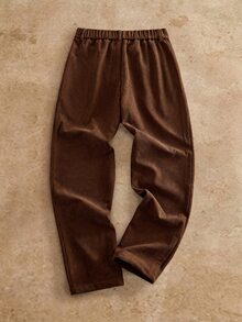 HIMLAND Men's Casual Woven Elastic Waist Vertical Striped Tapered Cropped Pants Halloween Christmas Winter Party Autumn - Brown - View 2