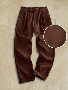 HIMLAND Men's Casual Woven Elastic Waist Vertical Striped Tapered Cropped Pants Halloween Christmas Winter Party Autumn - Brown - View 1