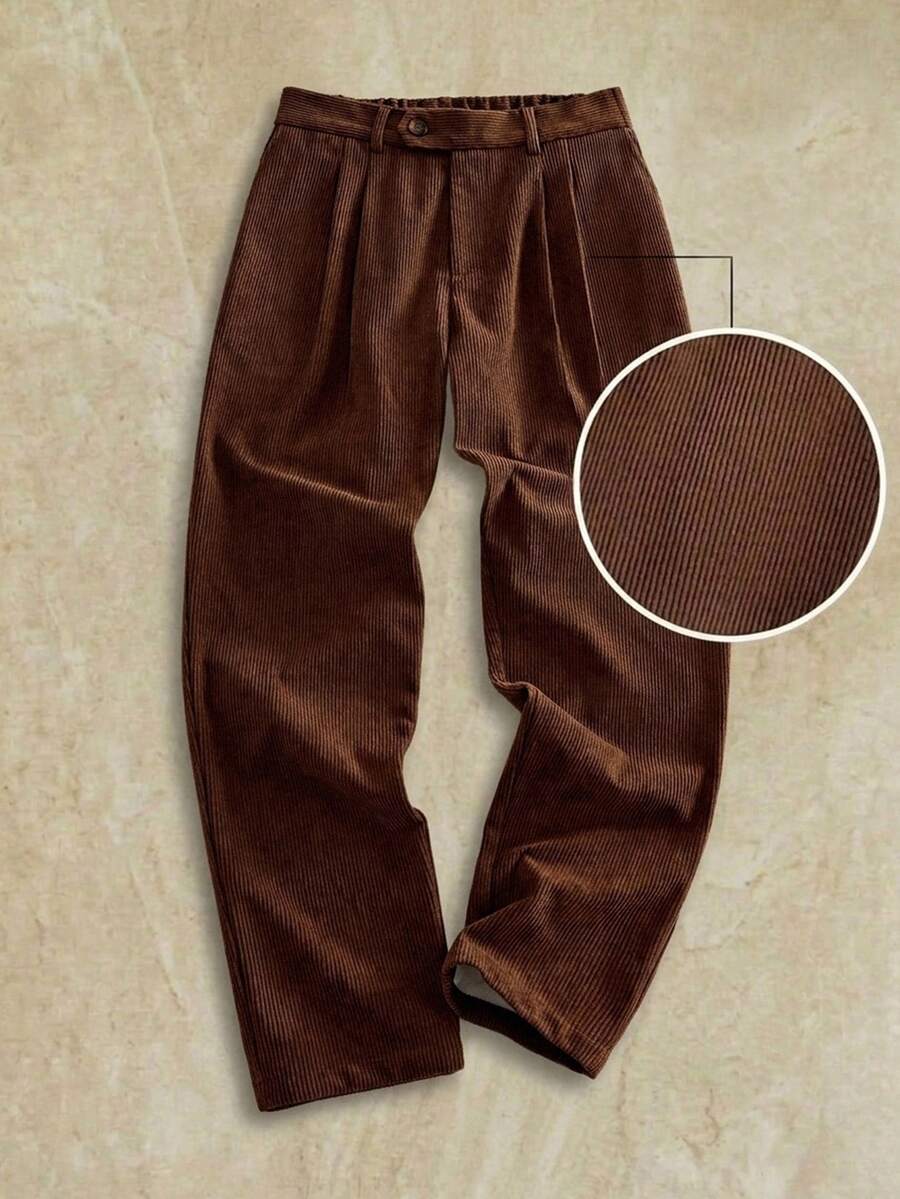 HIMLAND Men's Casual Woven Elastic Waist Vertical Striped Tapered Cropped Pants Halloween Christmas Winter Party Autumn - Brown - View 1