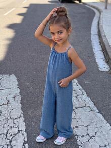 Dazy Kids Summer Halter Neck Tie Long Casual Loose Jumpsuit - Light Wash - View 2