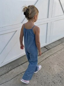 Dazy Kids Summer Halter Neck Tie Long Casual Loose Jumpsuit - Light Wash - View 5