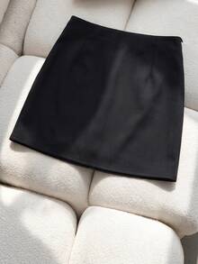 Franclia French Sweet Style Asymmetrical Floral Decor Side Slit Skirt For Women - Black - View 2
