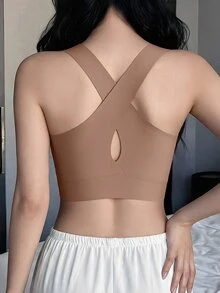 Napfluff Áo ngực không dây lưng hở đan chéo cho nữ, bộ 2 món không đường may, thoải mái mặc hàng ngày và mặc ở nhà - Nhiều màu - Xem 3