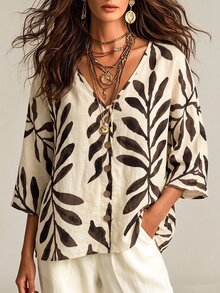 SHEIN 女款簡約休閒舒適寬鬆數位印花襯衫 - 彩色 - 查看 6