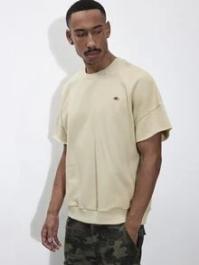 FORM&CHAOS Men's Loose Print Streetwear Drop Shoulder Short Sleeve Top - Beige - View 6