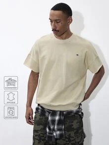 FORM&CHAOS Men's Loose Print Streetwear Drop Shoulder Short Sleeve Top - Beige - View 1