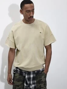FORM&CHAOS Men's Loose Print Streetwear Drop Shoulder Short Sleeve Top - Beige - View 4