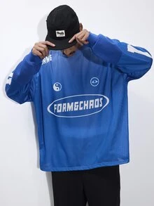 FORM&CHAOS Men's Sports Printed Mesh Patchwork Crew Neck Sweatshirt - Blue - View 6
