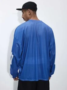 FORM&CHAOS Men's Sports Printed Mesh Patchwork Crew Neck Sweatshirt - Blue - View 2