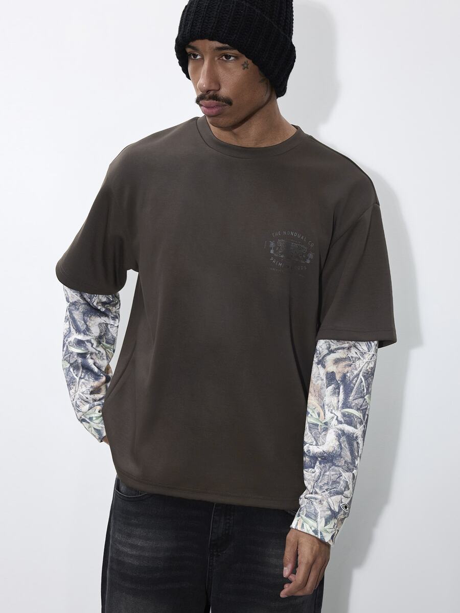 FORM&CHAOS Men's Autumn/Winter Patchwork Print Streetwear T-Shirt for ...