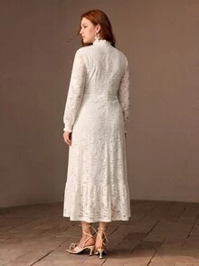 MOTF PREMIUM PLUS SIZE WOMEN'S AUTUMN/WINTER LACE KNIT DRESS - White - View 7