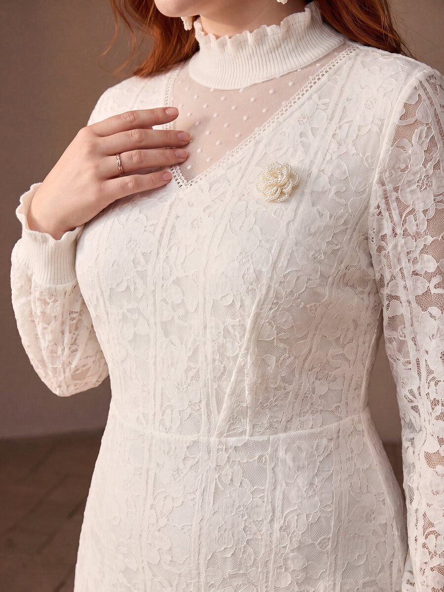 MOTF PREMIUM PLUS SIZE WOMEN'S AUTUMN/WINTER LACE KNIT DRESS - White - View 1