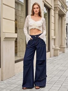 Flexra Women's Casual Daily Denim Jeans With Pocket And Button - Blue - View 2