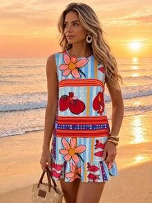 Sylviya Casual Women's Summer Vacation Ruffle Print Dress - Multicolor - View 1