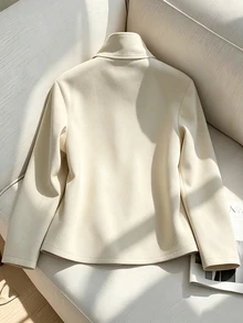 SHEIN Women's Elegant Wool Scarf Coat, Fall/ Office Off-White - Apricot - View 2