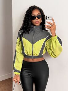 BamGleam Women's Colorblock Zipper Casual Daily Long Sleeve Jacket - Multicolor - View 9