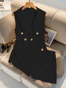 SHEIN 2pcs Premium Quality Sleeveless Vest & Shorts Set - Black - View 4
