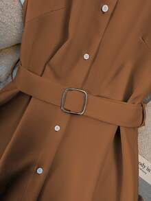 SHEIN Plain-Colored Urban Casual Commuting Midi Dress For Women - Brown - View 6