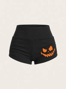 SHEIN EZwear Shorts básicos de cintura alta con pliegues, estilo casual y minimalista - Gris - Ver 6