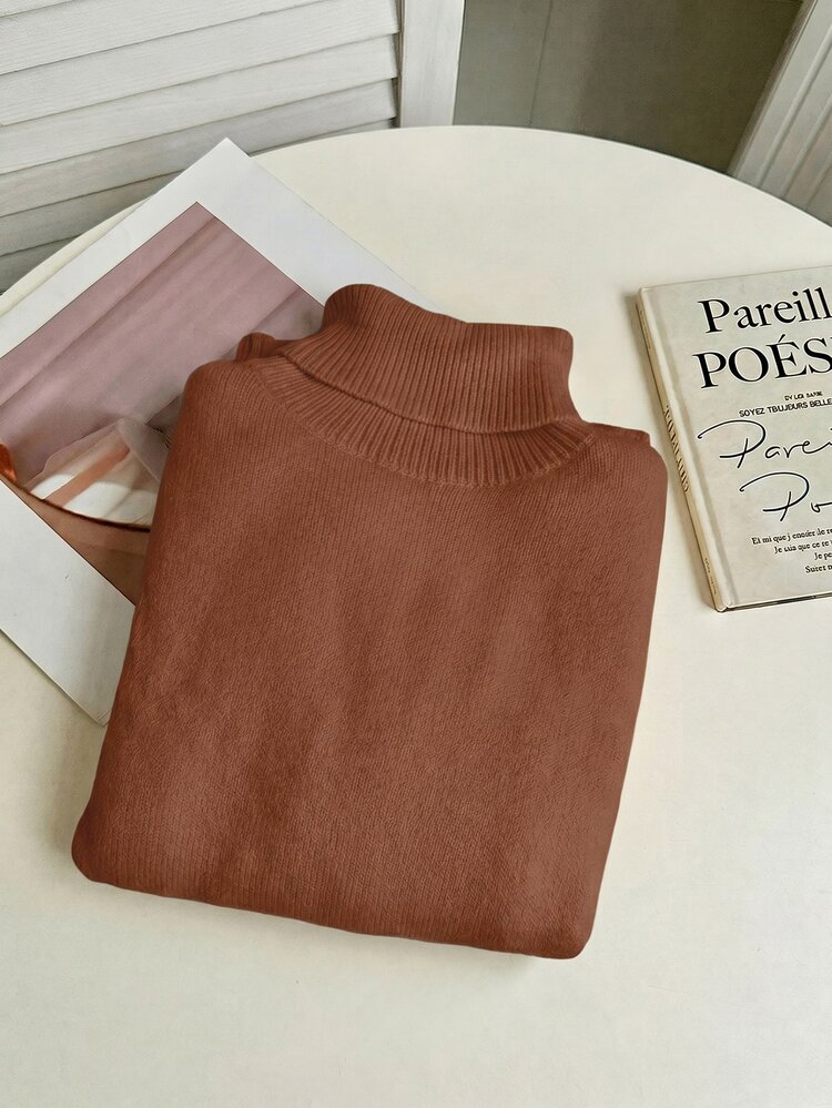 Franclia European And American Autumn/Winter Fashionable All-Match High Neck Thickened Seamless Fitted Thermal Knit Sweater Knit Pullover Fall - Rust Brown - View 6