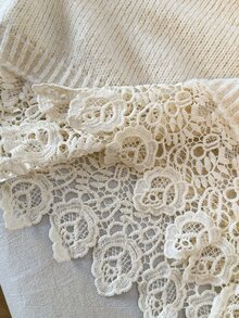 Franclia Women's Solid Color High Neck Drop Shoulder Long Sleeve Lace Hem Patchwork Sweater - White - View 6
