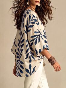 SHEIN Unity Women's Simple Casual Comfortable Loose Digital Print Shirt - Dark Wash - View 2