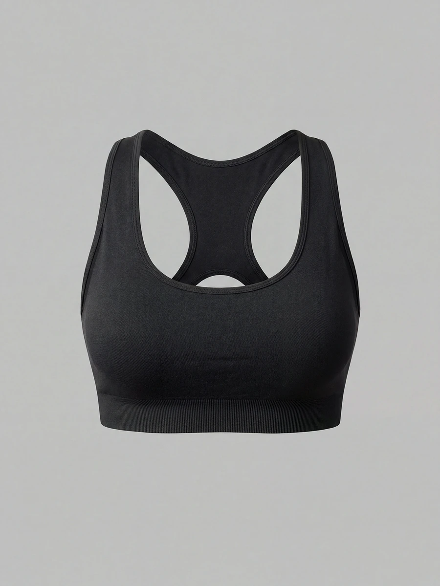 Sweetra Women's Black Seamless Plus Size Sports Bra - Black - View 1