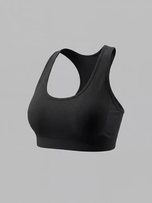 Sweetra Women's Black Seamless Plus Size Sports Bra - Black - View 4