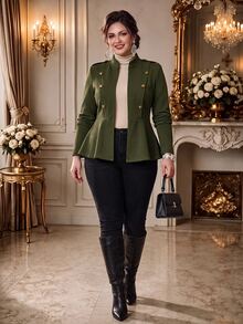 Rometta Women's Plus Size Casual Tailored Elegant Long Sleeve Jacket Business Formal Office Evening Party Autumn Olive Green - Army Green - View 1