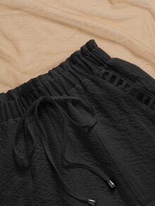 Bytebia Bytebia Women Casual Solid Paper Bag Waist Shorts, Summer - Black - View 6