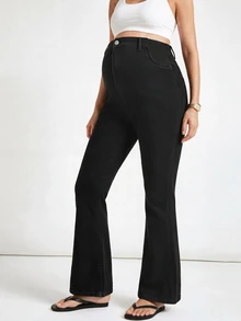 SHEIN Bộ 3 quần jeans bầu ống loe thường ngày đa năng có túi, nhiều màu - Nhiều màu - Xem 9