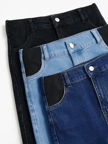 SHEIN Bộ 3 quần jeans bầu ống loe thường ngày đa năng có túi, nhiều màu - Nhiều màu - Xem 10