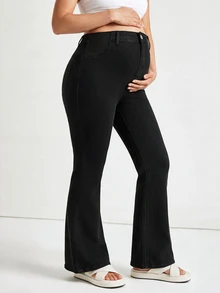 SHEIN Bộ 3 quần jeans bầu ống loe thường ngày đa năng có túi, nhiều màu - Nhiều màu - Xem 8