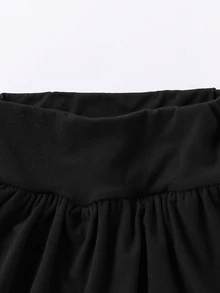 SHEIN 女童黑色迷你裙，雙層下擺，純色針織 A 字裙，內建短褲，日常穿著，秋季百搭 - 黑色 - 查看 5