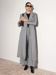 Heiryn Women's Contrast Color Piping Front Button Casual Arab Long Sleeves Abaya Robe Set With Pant, Elegant Open Abaya Pant Set, For Casual Daily/Work - Grey - View 6
