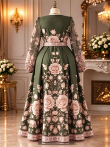 Rometta Plus Size Women's Floral Print Overlap V-Neck Tie Waist Elegant Dress Fall - Multicolor - View 2
