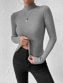 SHEIN Women's Slim-Fit Grey Pullover Sweater,Long Sleeve Tops Knit Pullover Fall Winter Sweater - Light Grey - View 6