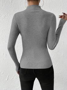 SHEIN Women's Slim-Fit Grey Pullover Sweater,Long Sleeve Tops Knit Pullover Fall Winter Sweater - Light Grey - View 2