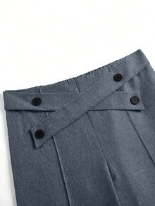 Rometta Plus Size Women Button Waist Criss-Cross Design Straight Leg Casual Pants Fall Cloth For Women - Navy Blue - View 7
