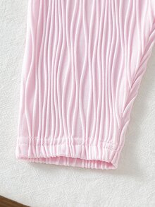 SHEIN 2件組幼兒女童夾克褲套裝，可愛粉色與白色純色，百褶蕾絲長袖鈕扣前開襟，標準版型，荷葉邊，冬季節日保暖舒適，秋季女童裝 - 粉色 - 查看 8