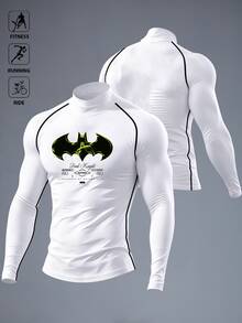 BATMAN X SHEIN Men's Striped Print Contrast Color Sports T-Shirt - White - View 1