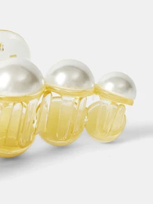 Aravennia 1pc Ladies' Apricot Faux Pearl Decor Hair Clamp Shape, Suitable For Daily Use Elegant Hair Clips Hair Accessories - Apricot - View 5
