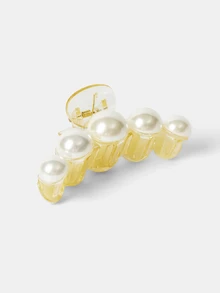 Aravennia 1pc Ladies' Apricot Faux Pearl Decor Hair Clamp Shape, Suitable For Daily Use Elegant Hair Clips Hair Accessories - Apricot - View 4