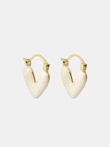 Aravennia 1pair Heart Shaped Stud Earrings Elegant Valentine's Day Valentines - White - View 2