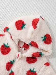 SHEIN 女童冬季保暖內裡可愛甜美Y2K草莓毛絨帽子與夾克外套，附斜背小包，2件套 - 紅色 - 查看 7