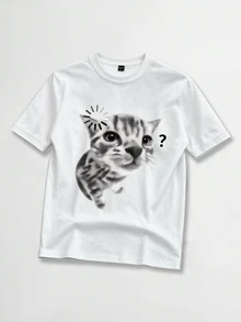 Manfinity Hypemode Men's Cat Pattern Casual Daily Short Sleeve T-Shirt - White - View 5